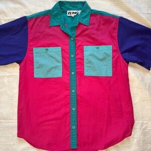 Short Sleeve Button Up with a Windbreaker Vibe- Unisex